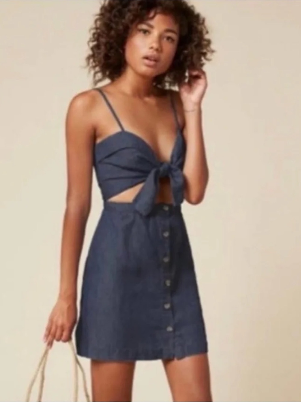 Reformation Navy Blue Tie-Front Mini Dress